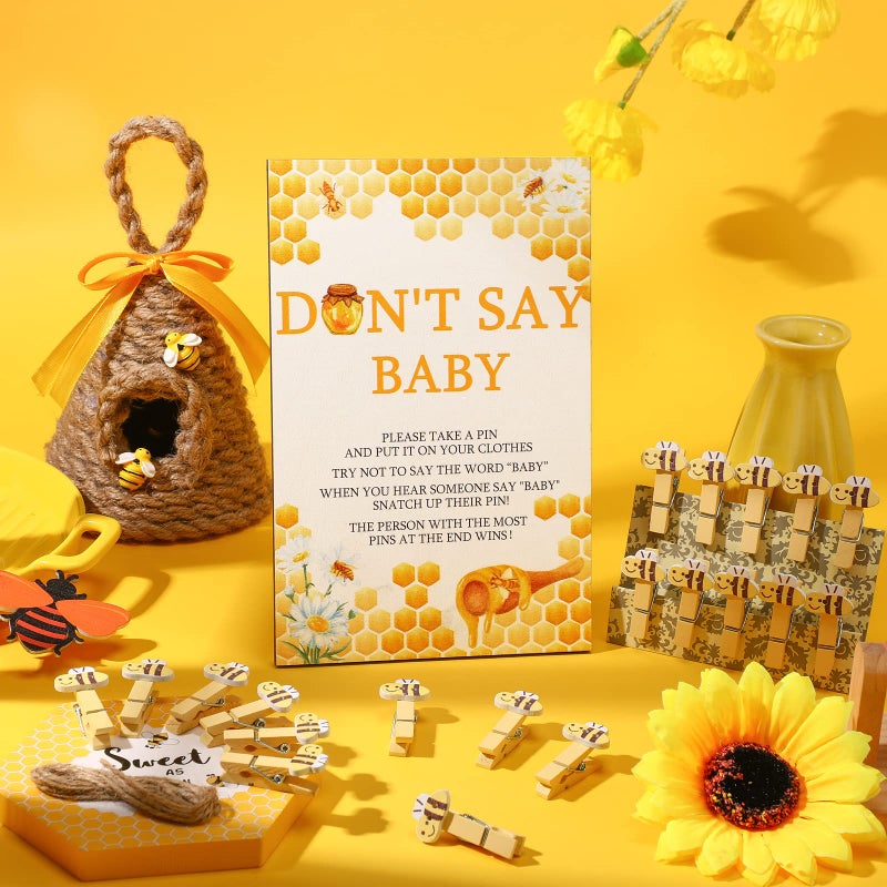 Unittype 51 Pcs Don't Say Baby Shower Game Supplies Include Bee Theme Baby Shower Sign and 50 Mini Bee Clothespins for Boys Girls Gender Reveal Baby Shower Prizes Game - Image 4